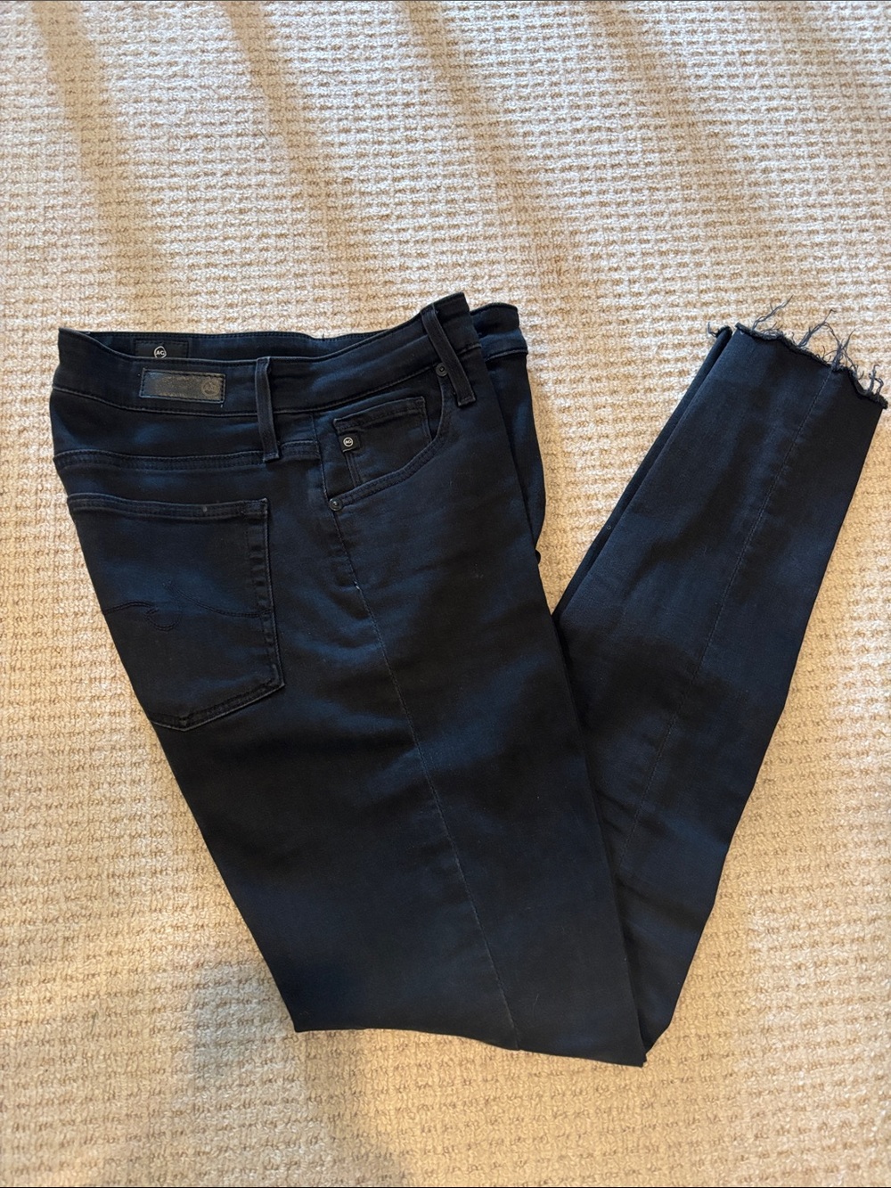 AG Adriano Goldschmied Black High-Rise Skinny Jeans with Frayed Hem